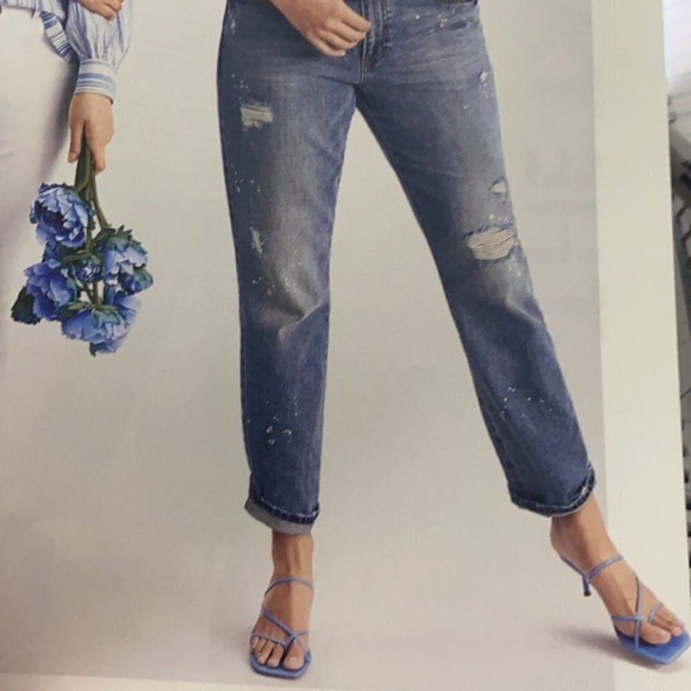 CABI 100% Boyfriend Destroyed Jeans Blue Sz 2 #5884 EUC